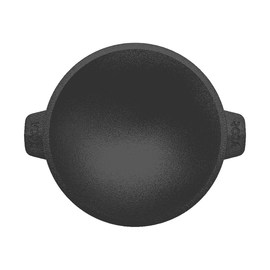 Top view of a 20cm black pre-seasoned cast iron Roca Europa Appachetty with two side handles.