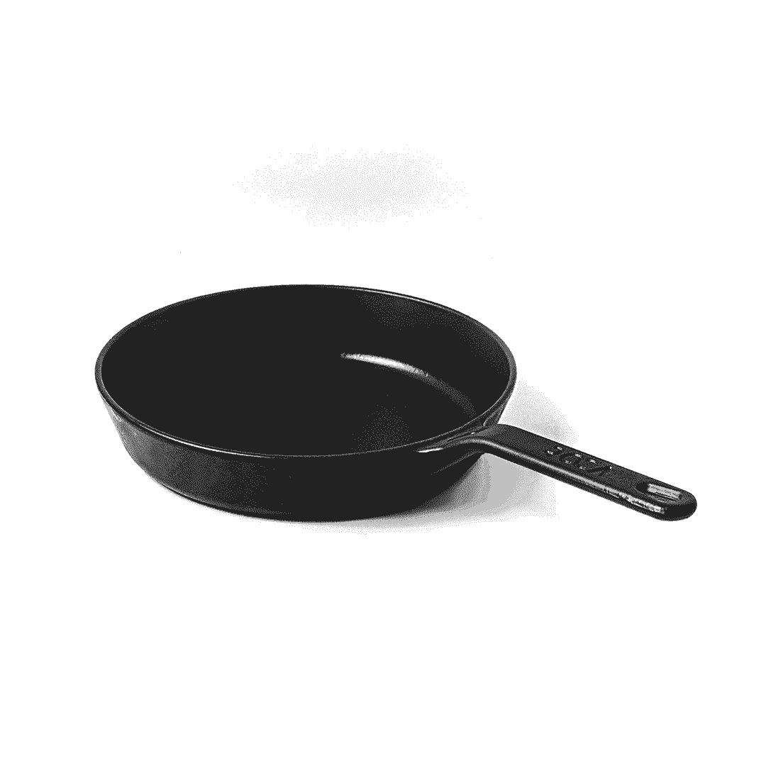 Roca Nix 24cm pre-seasoned black cast iron skillet with a long handle on a white background.