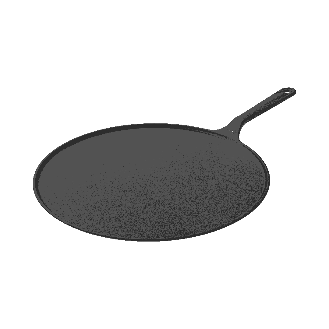 Roca Europa 25cm pre-seasoned cast iron dosa tawa with a long handle on a white background.