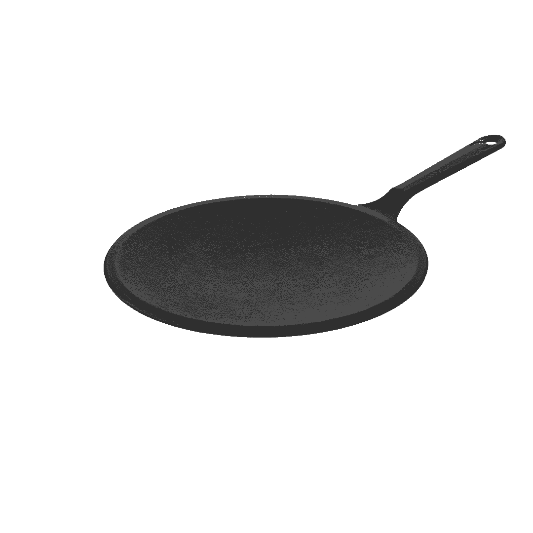 Black cast iron Carpo Dosa Tawa with a long handle, 30cm diameter, for high-heat cooking.