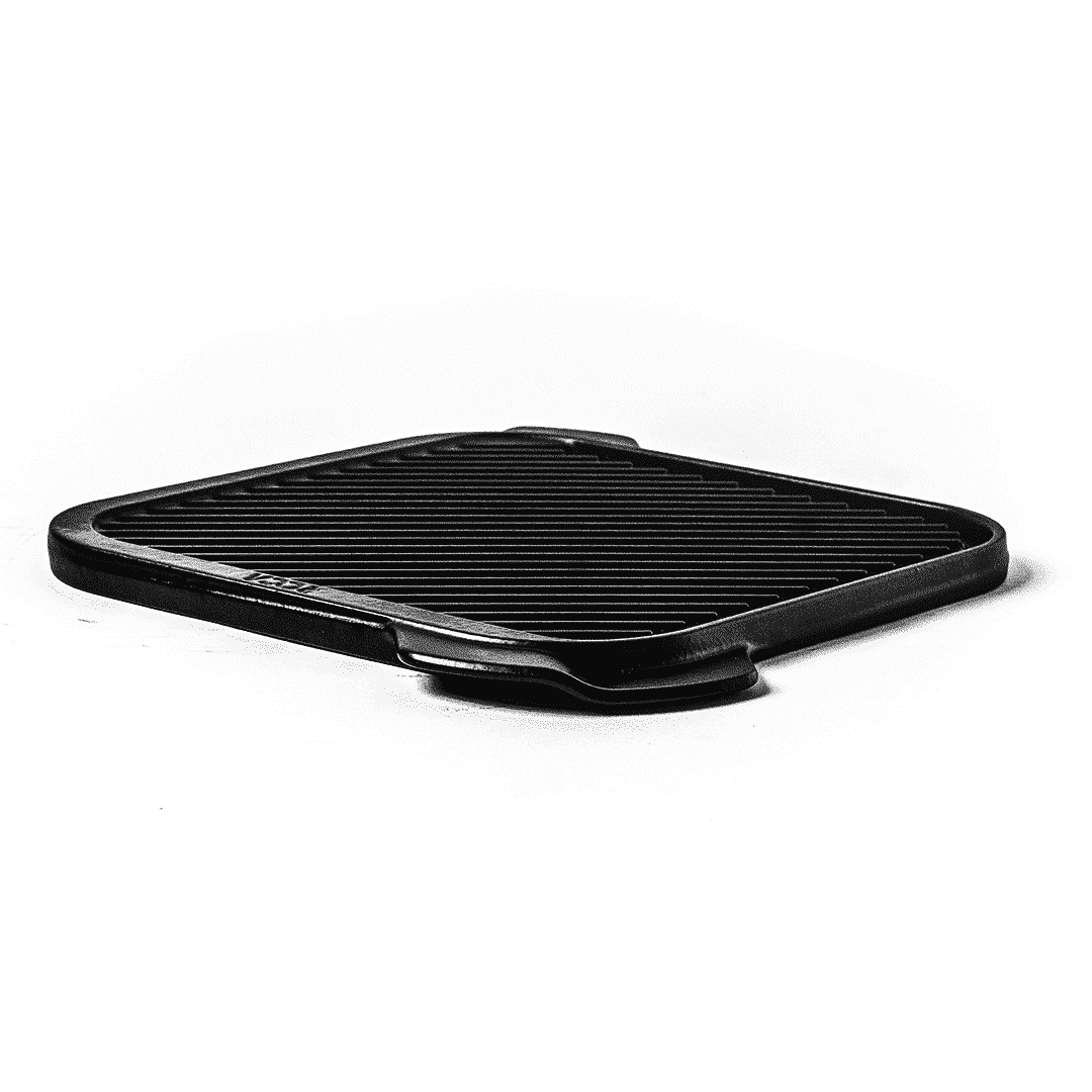 Black grill pan on a white background