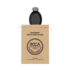 Roca Atlas Cast Iron Oval Pan With Wooden Tray- 20.5 CM - 100% Natural & Non-Stick | Pre-Seasoned Oil | Cotton Sleeves for Handles & Storage Bag | Made in India ROCA COOKWARE | India's first brand to use BIS Certified | Cast Iron Material | Biggest Cast Iron Cookware Manufacturer | Biggest Cast Iron Brand in India | ISO Certified | Best Cast Iron Cookware Production | ROCA Brand of Cast Iron Products