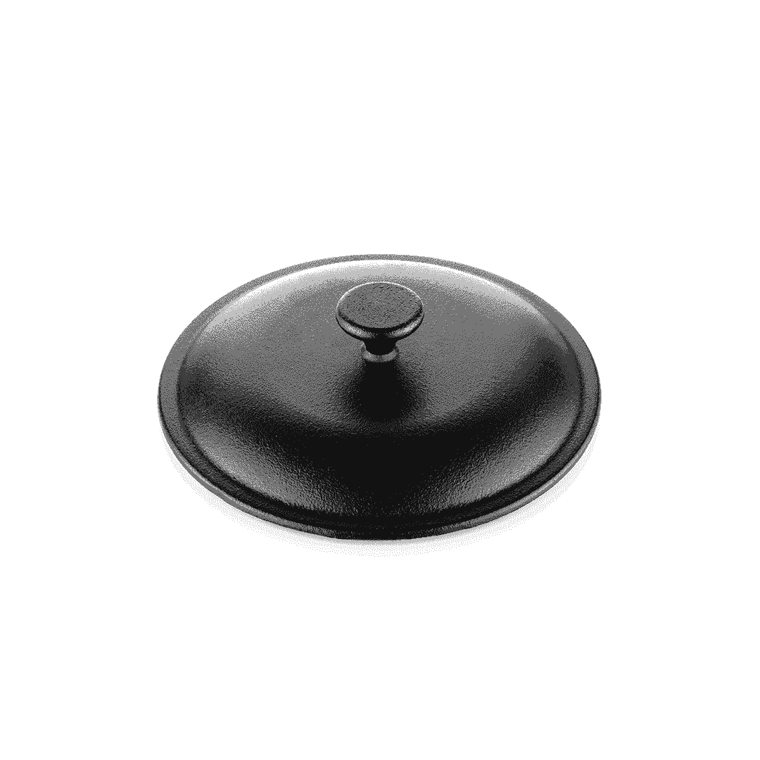 Nix 24cm black cast iron lid with a round knob handle for cookware.