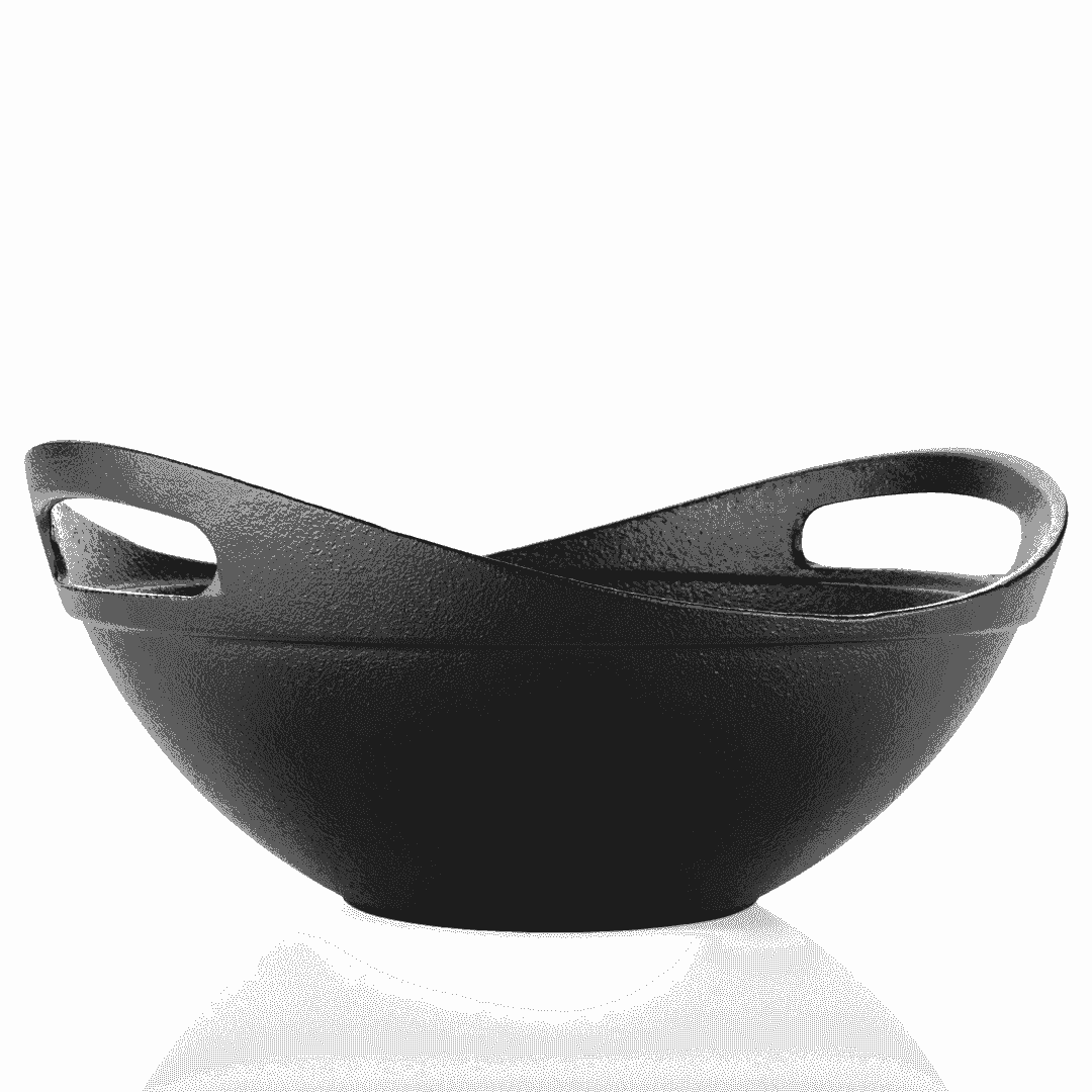 Roca Europa 24cm pre-seasoned cast iron kadai with integrated side handles and a matte black finish.