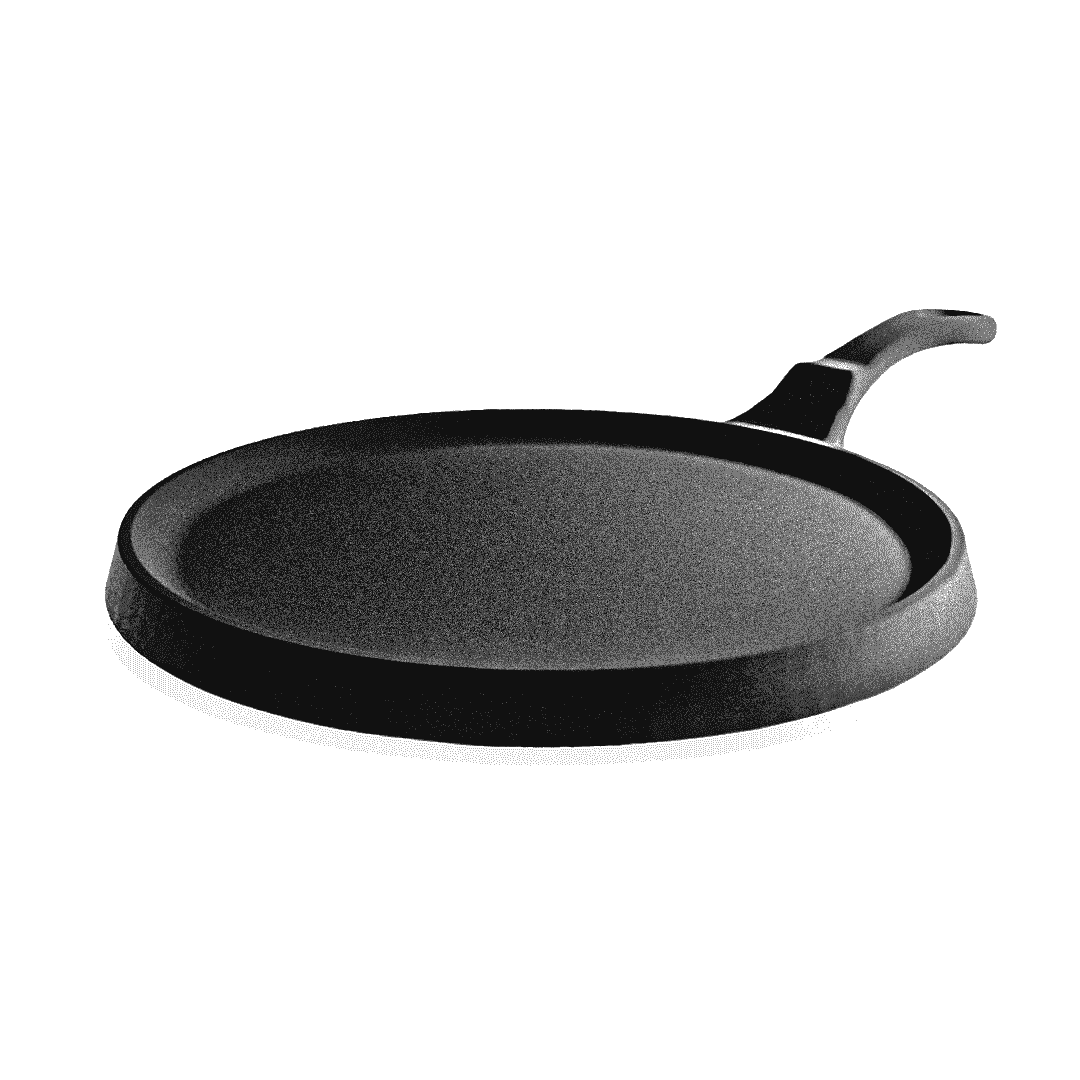 Roca Nix 24cm pre-seasoned cast iron dosa tawa with a flat circular surface and integrated handle.