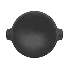 Top view of a 20cm black pre-seasoned cast iron Roca Europa Appachetty with two side handles.
