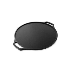 Roca Carpo 30cm pre-seasoned cast iron dosa tawa with double handles on a white background.