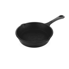 Roca Europa 15cm pre-seasoned black cast iron skillet with handle and pour spout.