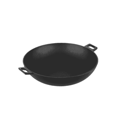 Roca Nix 30cm pre-seasoned black cast iron kadai with two side handles.