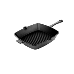 Classic Cast Iron Grill Pan - 100% Natural & Non-Stick Griddle/Barbeque Pan, Pre-Seasoned | Free Cotton Sleeves for Handles + Storage Bag - 24 cm