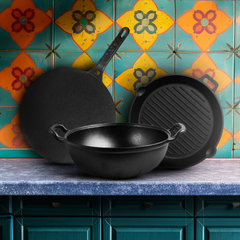 Coastal Curry Crew (Seafood lovers’ paradise) | Triton Kadai - 22 cm, Classic Dosa Tawa - 30 cm, Triton Grill Pan - 25 cm | Free Handle Sleeves & Storage Bag
