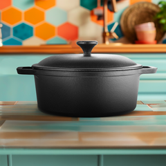 Classic Cast Iron Dutch Oven With Lid - 100% Natural & Non-Stick Handi/Biryani Pot, Heavy Base, Pre-Seasoned | Free Cotton Sleeves for Handles + Storage Bag - 24 cm