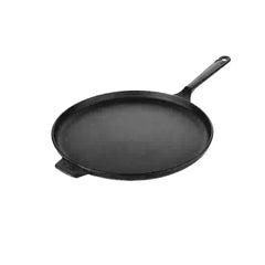 Roca Europa 28cm pre-seasoned cast iron dosa tawa with a long handle and a small side helper handle.