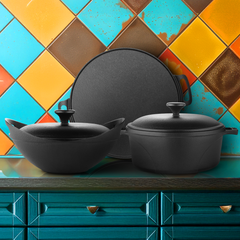Festive Dhamaka Pack (Festive feasts made easy) | Europa Dutch Oven - 24 cm, Triton Dosa Tawa - 30 cm, Europa Kadai - 24 cm | Free Handle Sleeves & Storage Bag