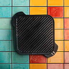 Europa Cast Iron Grill Plate - 100% Natural & Non-Stick Griddle/Barbeque Plate, Pre-seasoned | Free Cotton Sleeves for Handles + Storage Bag - 20 cm