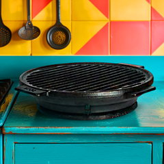 Europa Cast Iron Stove Grill - 100% Natural & Non-Stick Barbeque/Tandoori, Pre-Seasoned | Free Cotton Sleeves for Handles + Storage Bag - 24 cm
