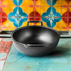 Triton Cast Iron Kadai – 100% Natural & Non-Stick, Heavy Base, Pre-Seasoned | Free Cotton Sleeves for Handles + Storage Bag - 18 cm