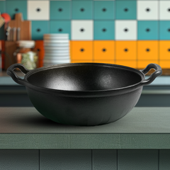 Triton Cast Iron Kadai – 100% Natural & Non-Stick, Heavy Base, Pre-Seasoned | Free Cotton Sleeves for Handles + Storage Bag - 24 cm