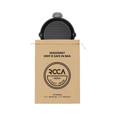 Roca Triton Cast Iron Grill Pan [Round] - 25CM - 100% Natural & Non-Stick | Pre-Seasoned Oil | Cotton Sleeves for Handles & Storage Bag | Made in India ROCA COOKWARE | India's first brand to use BIS Certified | Cast Iron Material | Biggest Cast Iron Cookware Manufacturer | Biggest Cast Iron Brand in India | ISO Certified | Best Cast Iron Cookware Production | ROCA Brand of Cast Iron Products