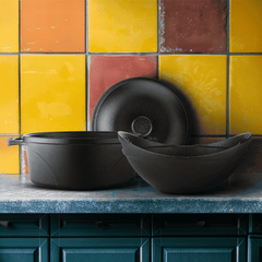 Roca Slow-Cook Savior's [Slow & Steady Wins the Flavor] | Europa Dutch Oven - 24CM & Europa Kadai - 24CM & Nix Lid - 24CM | Handle Sleeves & Storage Bag | Made in India ROCA Cookware- Buy India's No.1 Cast Iron Cookware @ Best Price - Roca Cookware