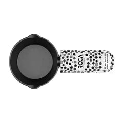 Top view of a Roca Triton 11cm cast iron sauce pan with a patterned cotton handle sleeve.