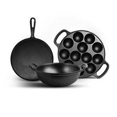 South Indian Sambar Squad (Breakfast magic unlocked) | Classic Dosa Tawa - 28 cm, Triton Paniyaram - 12-pit, Triton Kadai - 24 cm | Free Handle Sleeves & Storage Bag