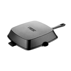 Classic Cast Iron Grill Pan - 100% Natural & Non-Stick Griddle/Barbeque Pan, Pre-Seasoned | Free Cotton Sleeves for Handles + Storage Bag - 24 cm