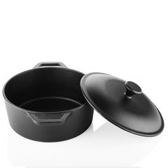 Classic Cast Iron Dutch Oven With Lid - 100% Natural & Non-Stick Handi/Biryani Pot, Heavy Base, Pre-Seasoned | Free Cotton Sleeves for Handles + Storage Bag - 24 cm