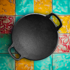 Triton Cast Iron Double Handle Roti Tawa - 100% Natural & Non-Stick, Heavy Base, Pre-Seasoned | Free Cotton Sleeves for Handles + Storage Bag - 25 cm