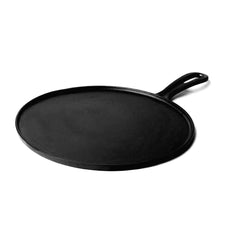 Roca Nix 27cm pre-seasoned cast iron dosa tawa with a flat circular surface and integrated handle.