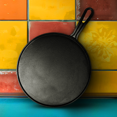 Classic Cast Iron Dosa Tawa Curved Handle - 100% Natural & Non-Stick, Heavy Base, Pre-Seasoned | Free Cotton Sleeves for Handles + Storage Bag - 28 cm
