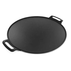 Roca Triton 30cm pre-seasoned cast iron dosa tawa with double handles on a white background.